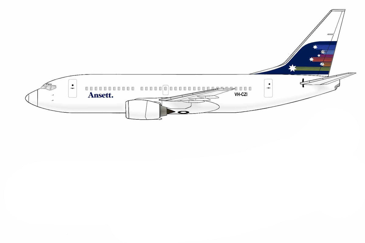 Ansett Boeing 737-377 VH-CZI Shooting stars livery 20cm side profile sticker.