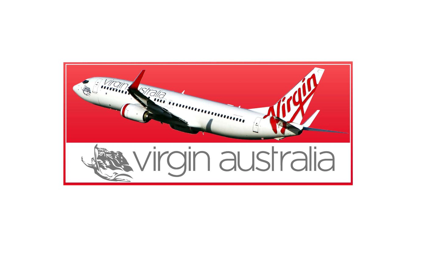 Virgin Australia 737-800 taking off "Red Background" 20cm sticker.