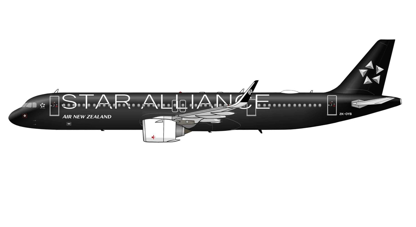 Air New Zealand Airbus A321 Neo “All black Star Alliance” ZK-OYB 20cm side profile sticker.