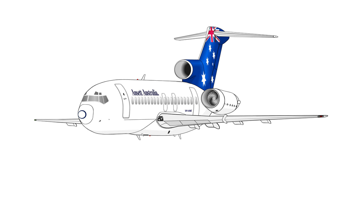 Ansett Australia Boeing 727-200 VH-ANE Flag livery new design 14cm caricature sticker.