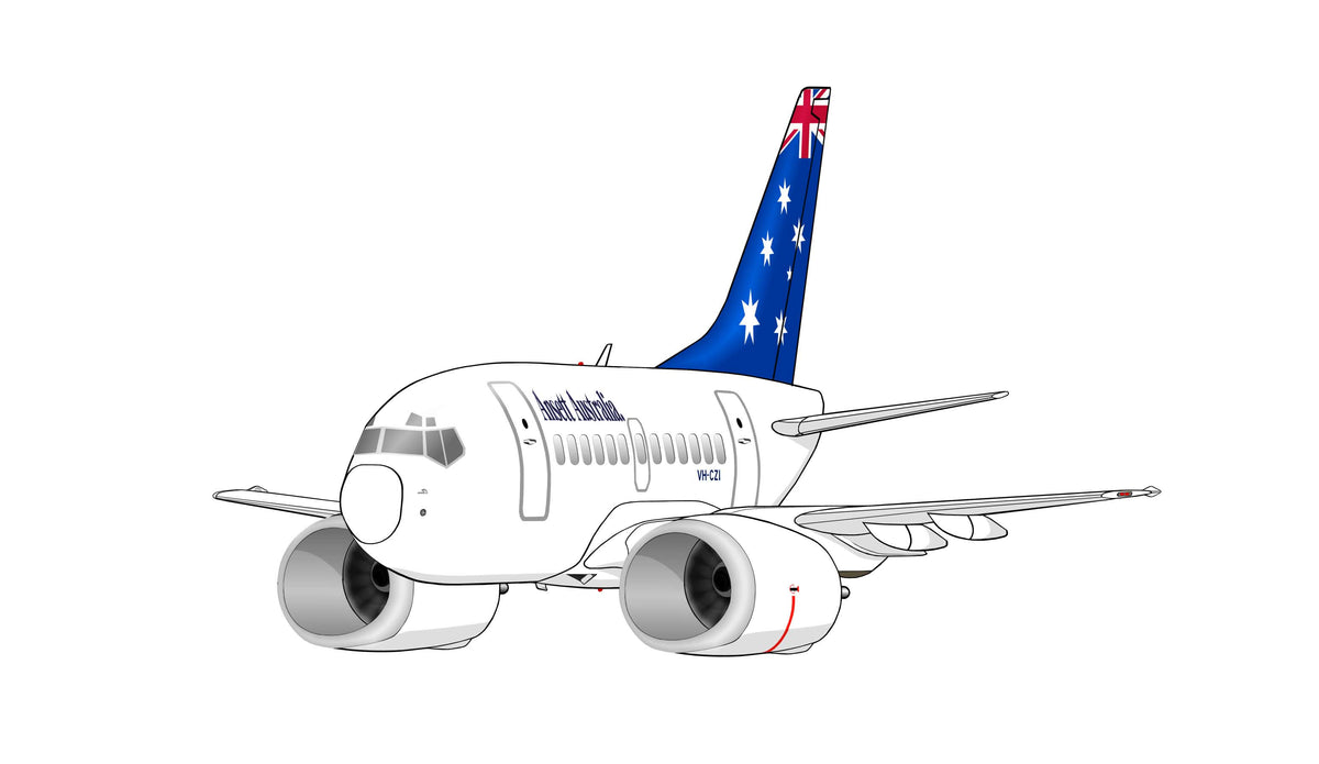 Ansett Australia Boeing 737-300 VH-CZI new design Flag livery 14cm caricature sticker.