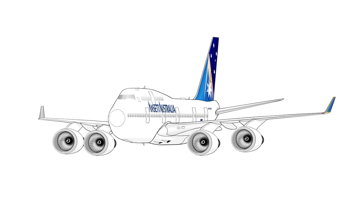 Ansett Australia Boeing 747-400 VH-ANA new design 14cm caricature sticker.