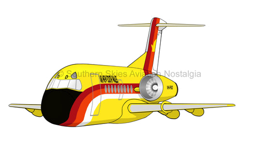 Air New South Wales Fokker F100 VH-FKD - 1980's Canary Livery (Caricature or Side Profile)