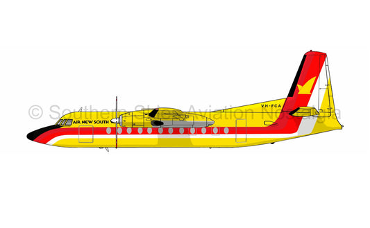 Air New South Wales Fokker F27 VH-FCA - 1980's Canary Livery (Caricature or Side Profile)