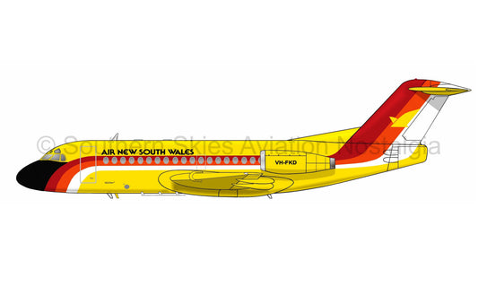 Air New South Wales Fokker F100 VH-FKD - 1980's Canary Livery (Caricature or Side Profile)