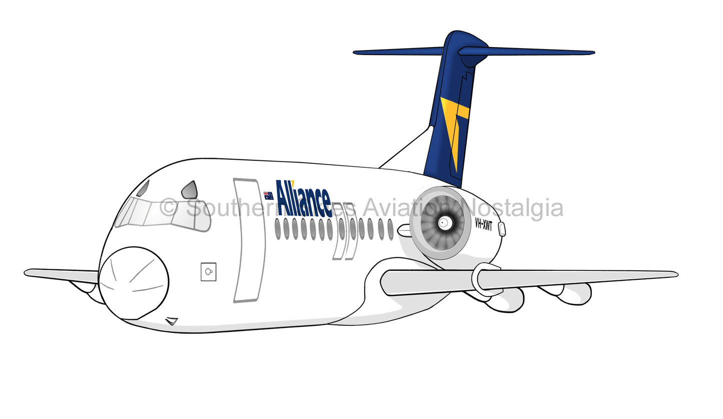 Alliance Airlines Fokker F-100 VH-XWT (Caricature or Side Profile)