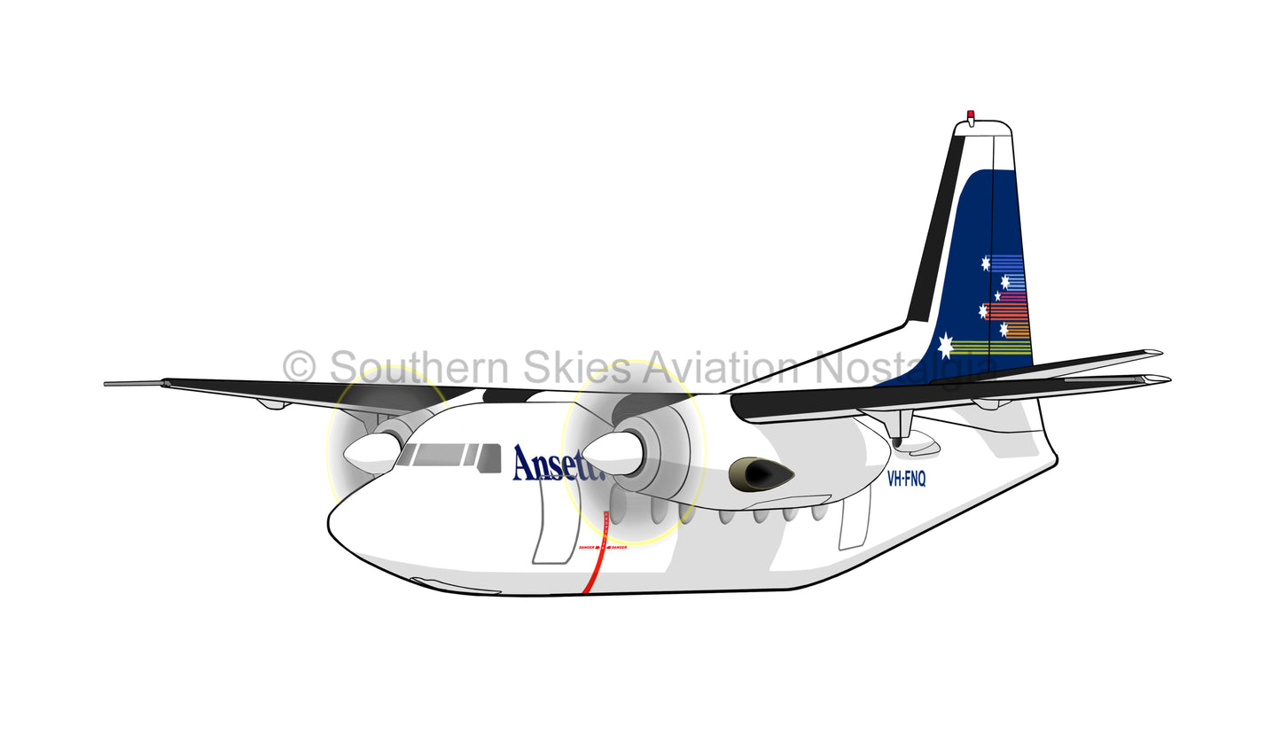Ansett F-27 VH-FNQ - Southern Cross Livery (Caricature or Side Profile)
