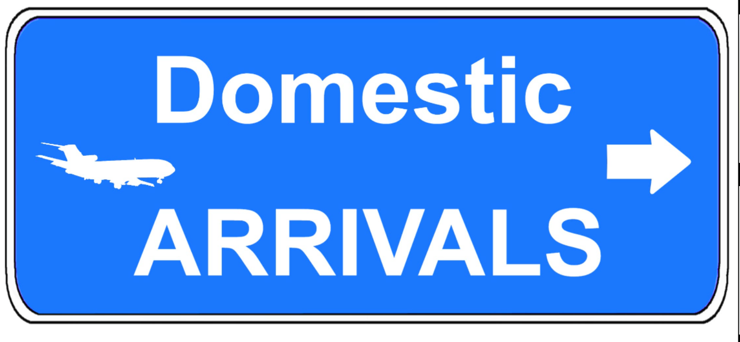 Airport Domestic Arrivals Sign 20cm sticker.