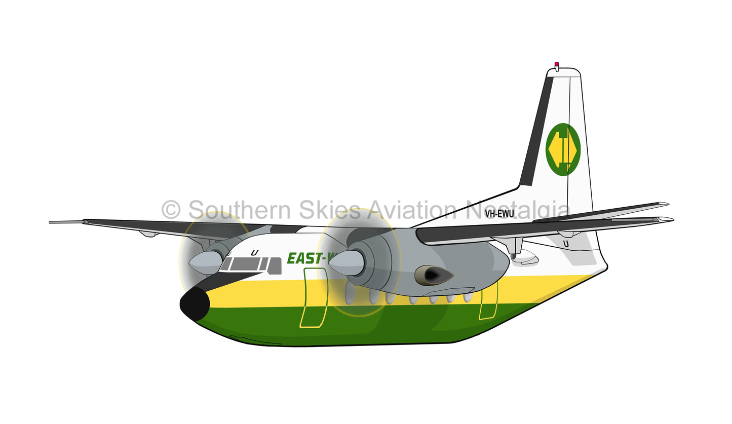 EastWest Airlines F-27 VH-EWU (Caricature or Side Profile)