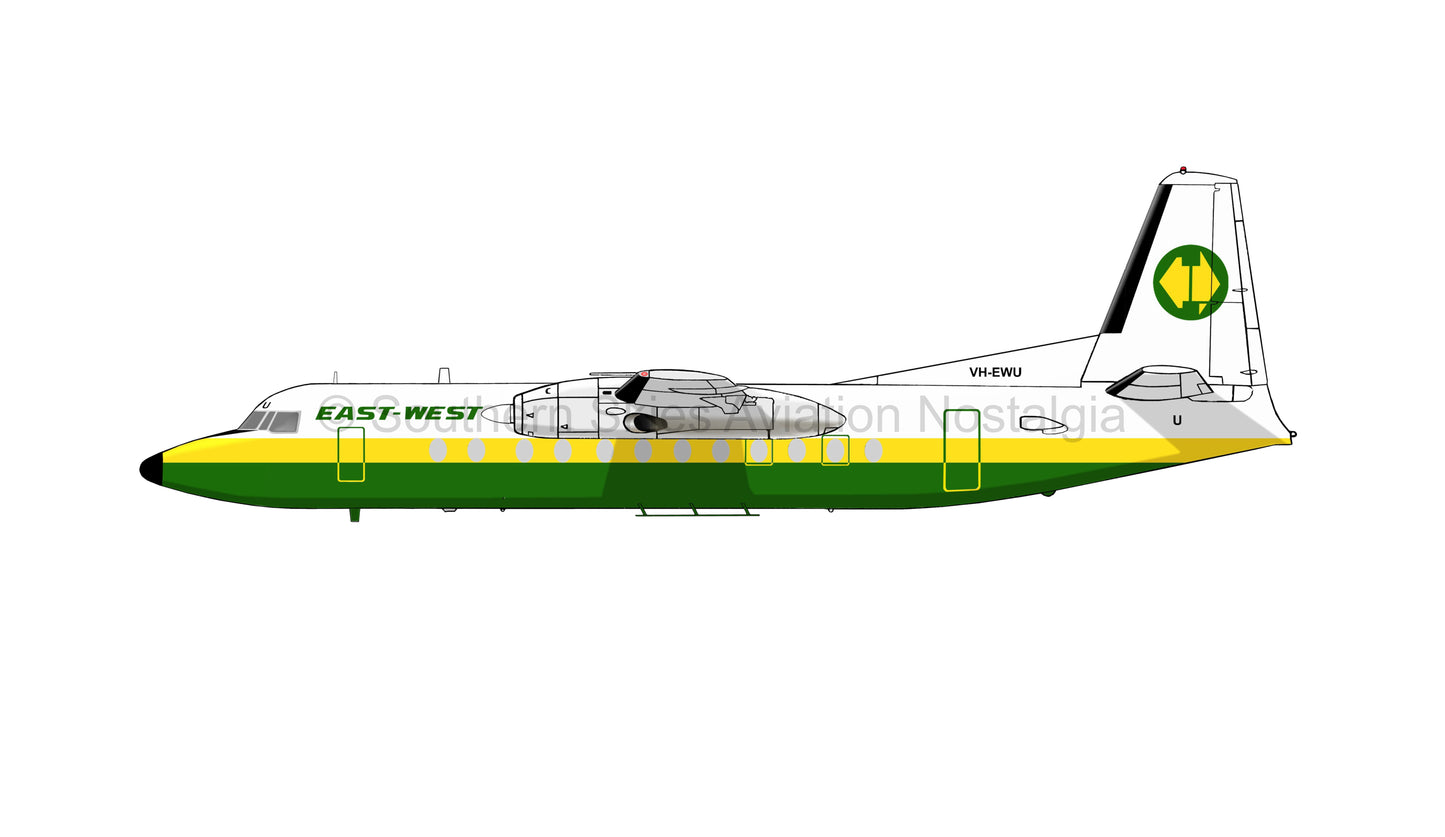 EastWest Airlines F-27 VH-EWU (Caricature or Side Profile)