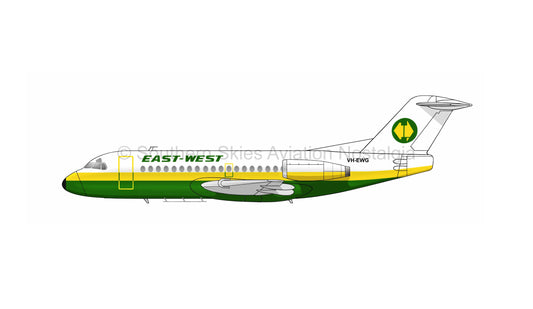 East-West Airlines Fokker F-28-3000 VH-EWG (Caricature or Side Profile)