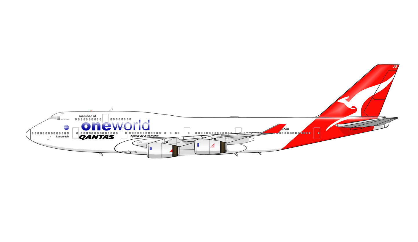 QANTAS Boeing 747-400 VH-OJU “One World”livery PVC side profile cutout.