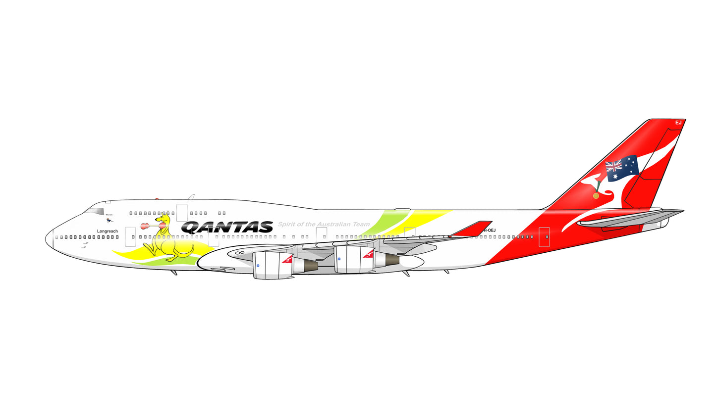 QANTAS Boeing 747-400 VH-OEJ Wallabies livery PVC side profile cutout.