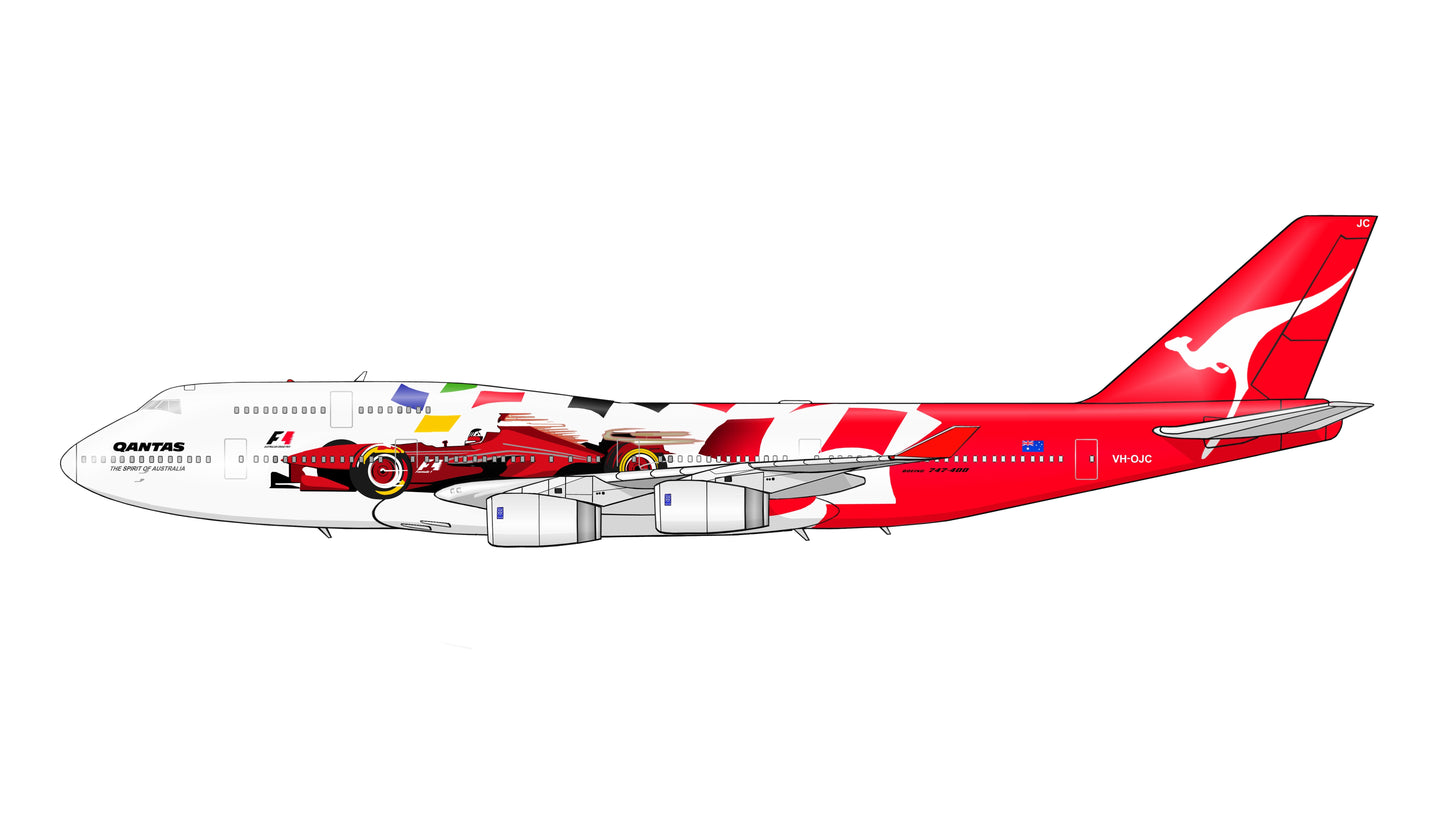 QANTAS Boeing 747-400 VH-OJC Formula 1 livery PVC side profile cutout.