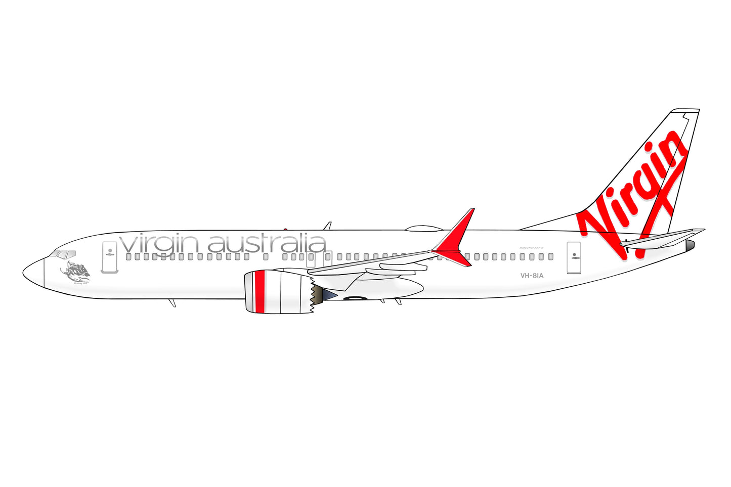 Virgin Australia Boeing 737 MAX 8 VH-8IA PVC side profile cutout.