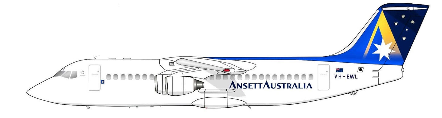 Ansett Australia BAe 146-300 “Starmark livery” VH-EWL PVC side profile cutout.