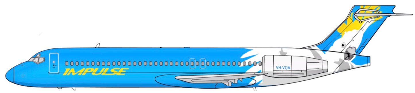 Impulse Airlines Boeing 717 Cockatoo Livery VH-VQA 20cm side profile sticker.