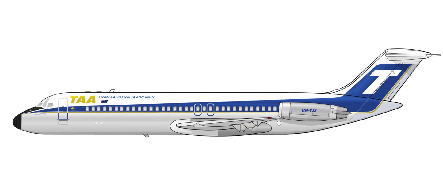 Trans Australia Airlines DC-9 VH-TJJ 1970s T-Jet livery 20cm side profile sticker.