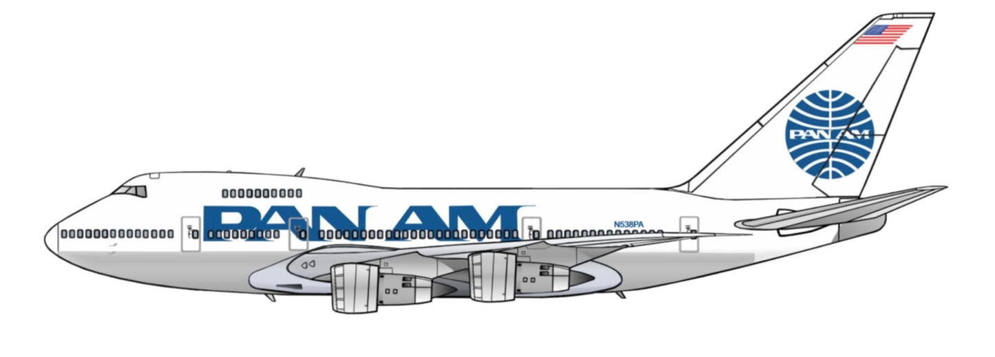 Pan Am Boeing 747 SP N538PA PVC side profile cutout.