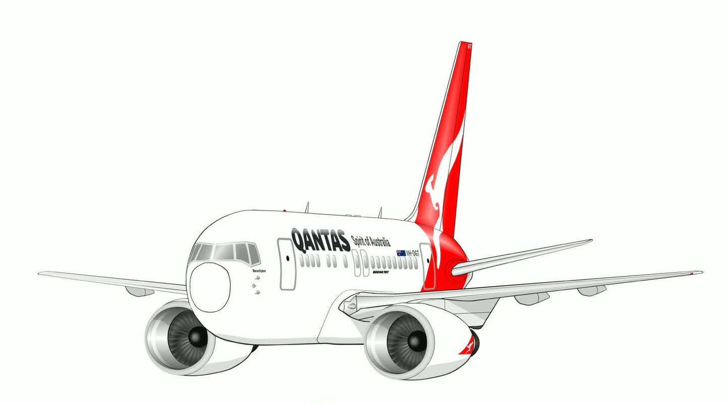 Qantas Boeing 767-300 VH-OGT V2 14cm caricature sticker.