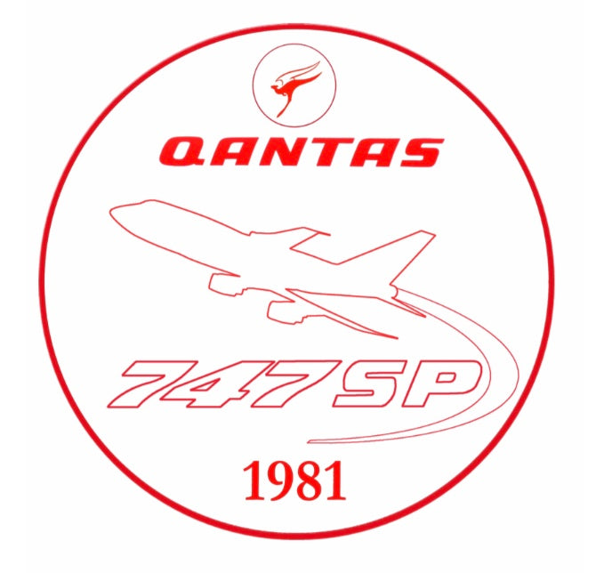 QANTAS Boeing 747SP 1970s Flying Kangaroo logo 10cm round sticker.