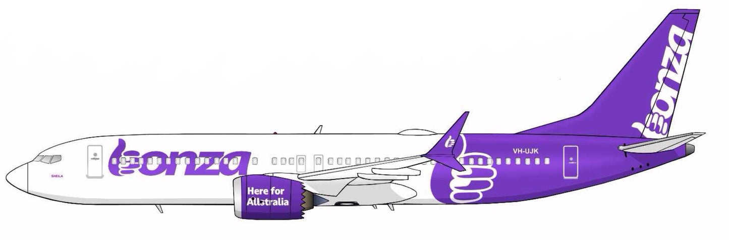 Bonza Boeing 737 Max8 VH-UJK PVC side profile cutout.