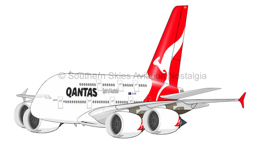 Qantas Airbus A380 VH-OQH (Caricature or Side Profile)