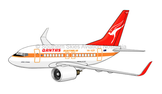 Qantas Boeing 737-800 VH-XZP Retro Roo I (Caricature or Side Profile)