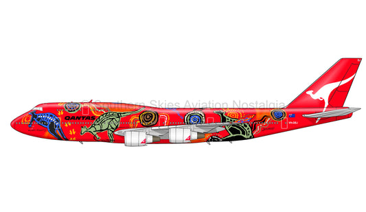 Qantas Boeing 747-400 VH-OEJ - Wunala Dreaming 2 (Caricature or Side Profile)