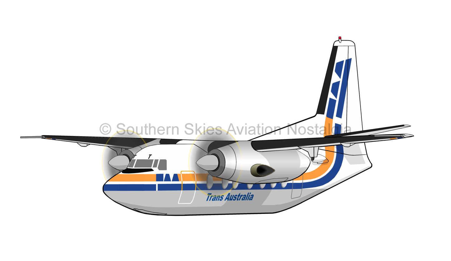 TAA Fokker F27 VH-TQT - 80's Camel Hump Livery (Caricature or Side Profile)