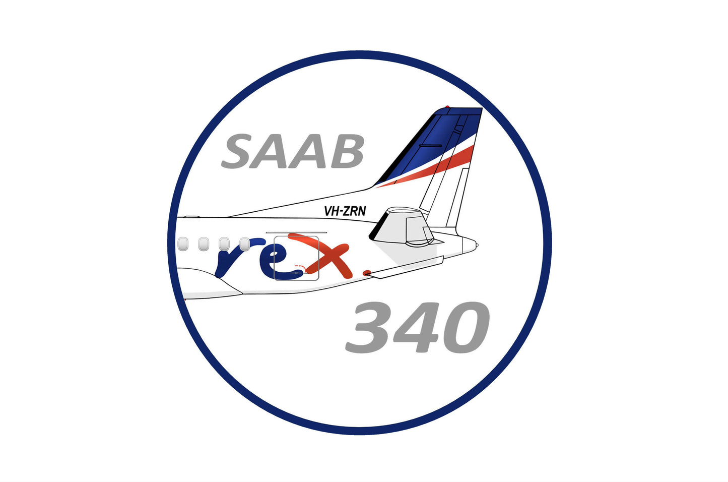 REX SAAB 340 rear fuselage "SAAB 340" 10cm round profile sticker.