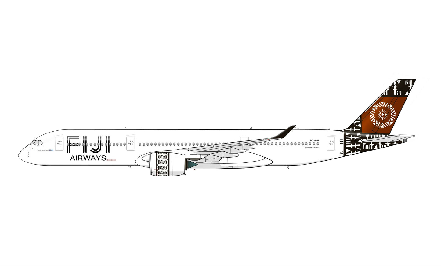 Fiji Airways Airbus A350-900 DQ-FAI PVC side profile cutout.