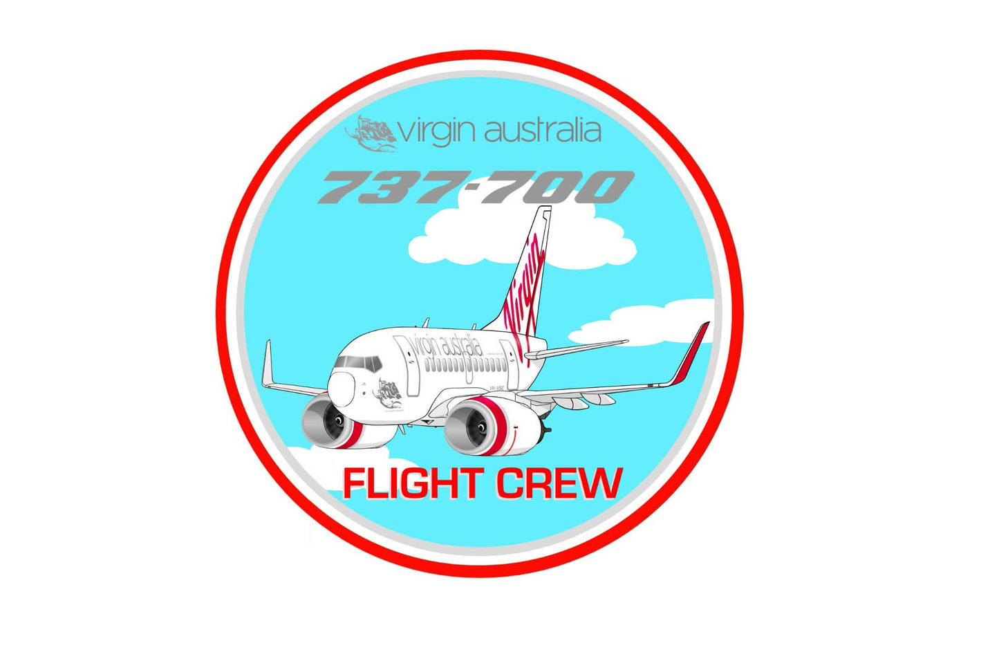 Virgin Australia Boeing 737-700 “Flight Crew” 9cm round caricature sticker.