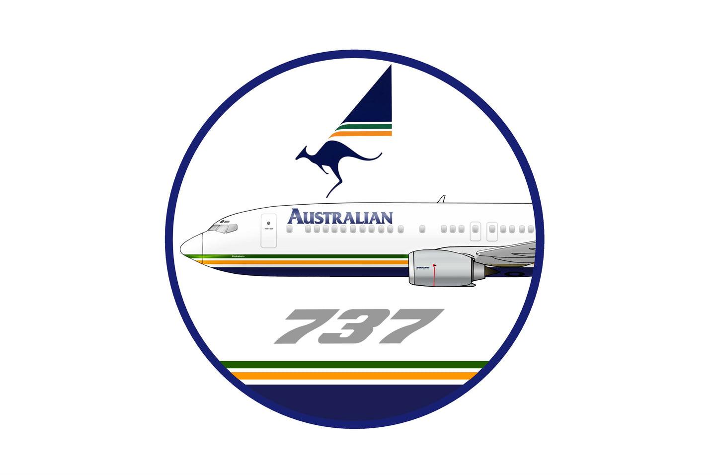 Australian Airlines Boeing 737 forward fuselage 10cm round profile sticker.
