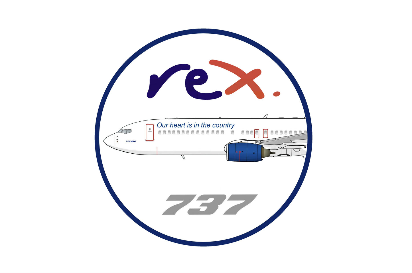 REX Boeing 737-800 VH-REX forward fuselage section 10cm round sticker.