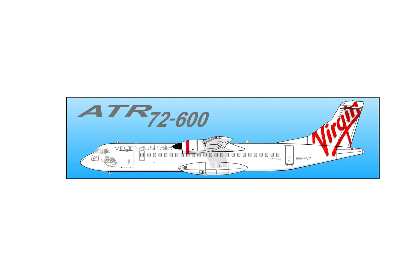 Virgin Australia ATR-72 VH-FVY 20cm side profile blue background sticker.