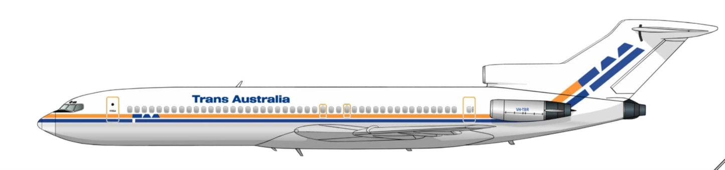 Trans Australia Airlines Boeing 727-276 VH-TBM 1980s Camel Hump livery 20cm side profile sticker.