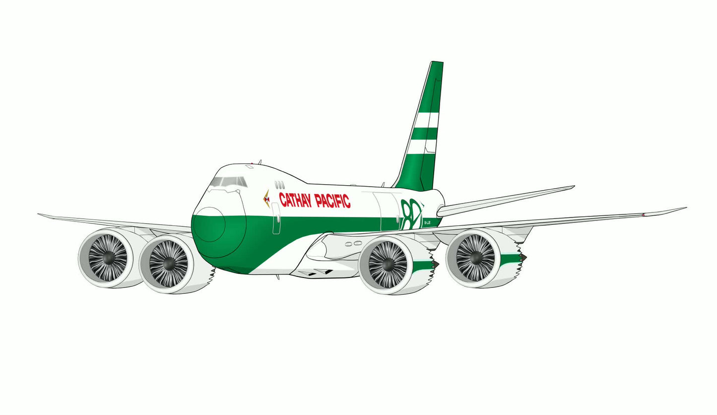 Cathay Pacific 80th Birthday retro livery B747-8 14cm caricature sticker.