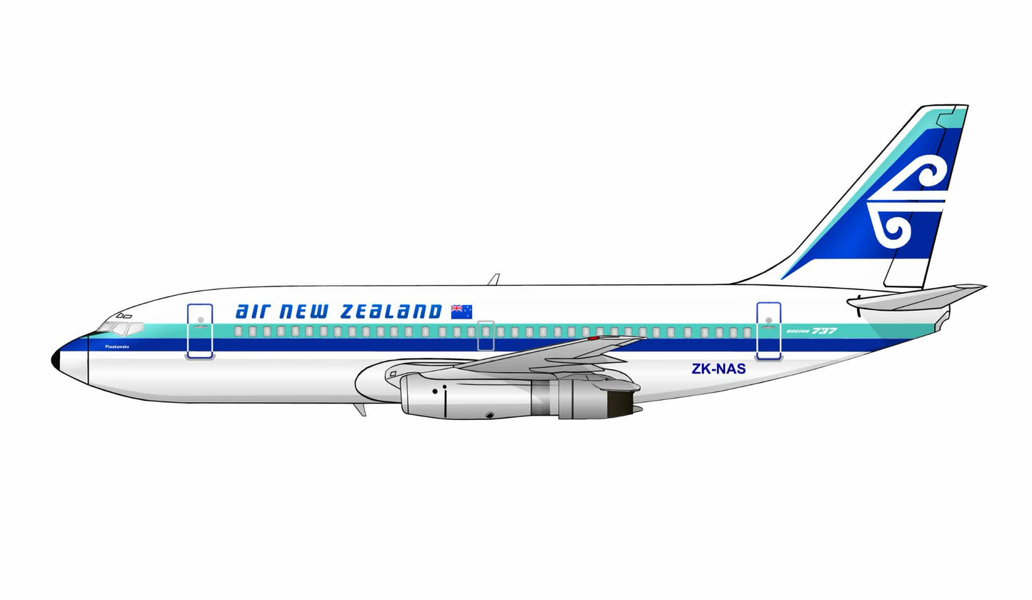 Air New Zealand Boeing 737-200 late 1980’s livery hush kit equipped ZK-NAS PVC side profile cutout.