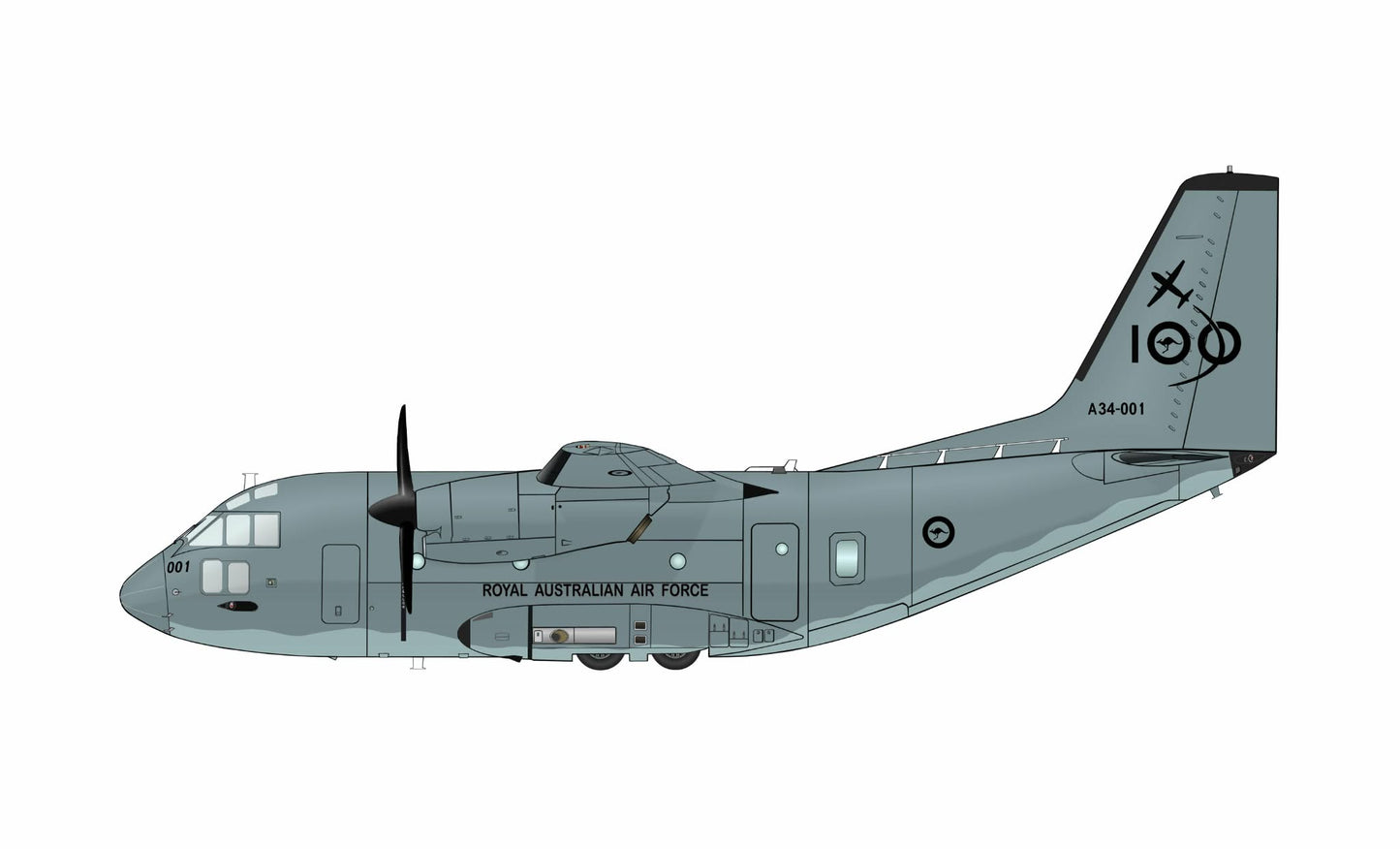 RAAF C-27J Spartan A34-001 35SQN, RAAF 100 Years. PVC side profile cutout.