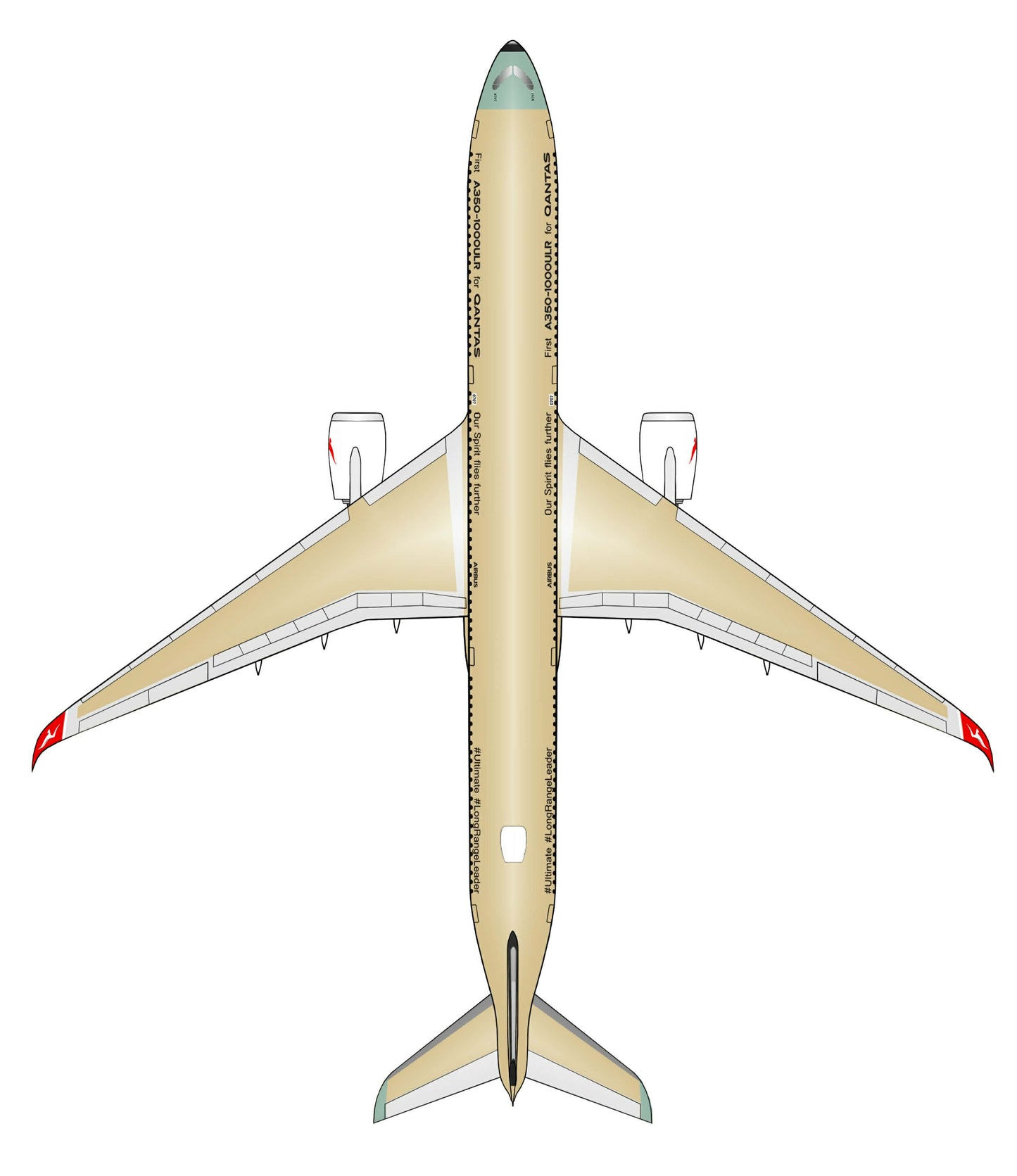 QANTAS Airbus A350-1000 ULR top down profile 15cm sticker.