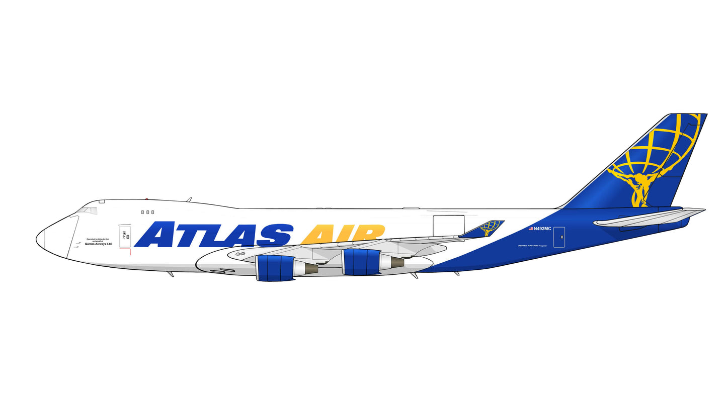 Atlas Air Cargo Boeing 747-400F N492MC PVC side profile cutout.