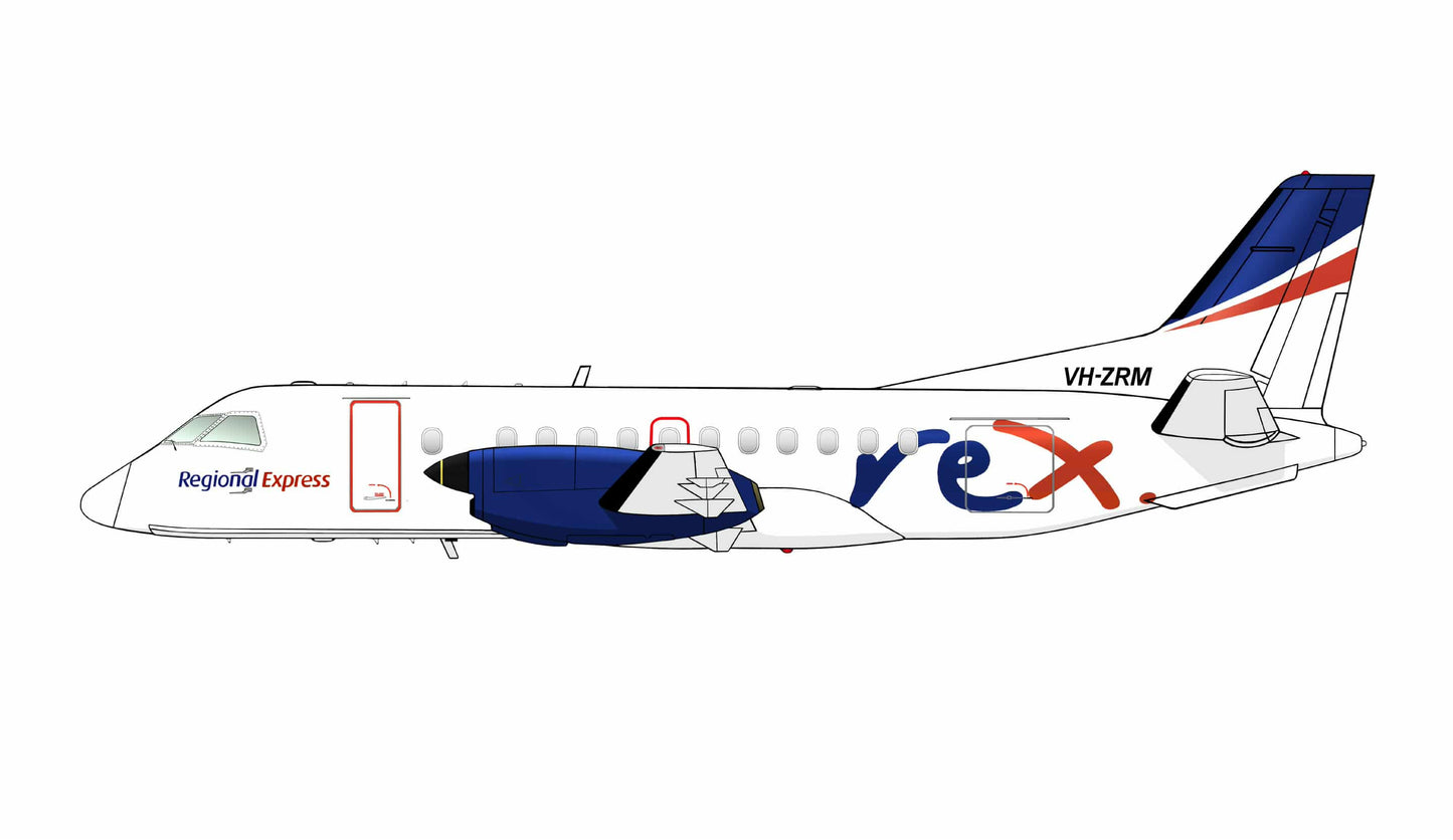 REX Regional Express SAAB 340 VH-ZRM PVC side profile cutout.