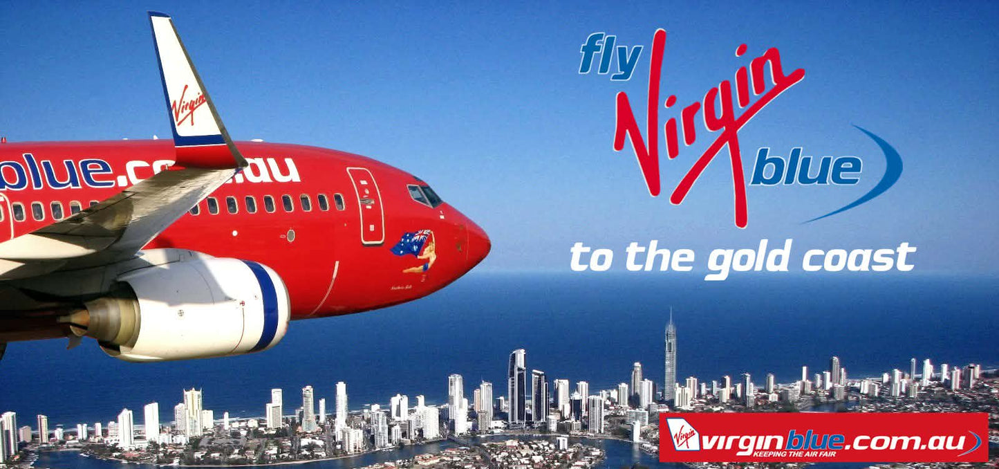Virgin Blue Boeing 737-800 "Fly Virgin Blue to the Gold Coast" 25cm sticker.