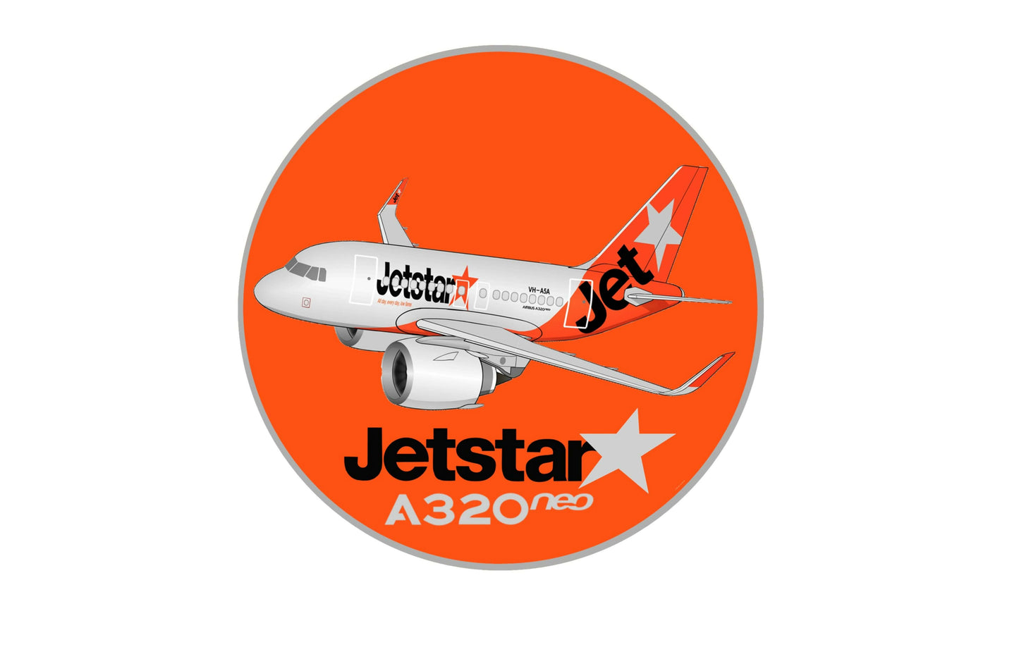 Jetstar A320 Neo 10cm round character sticker.