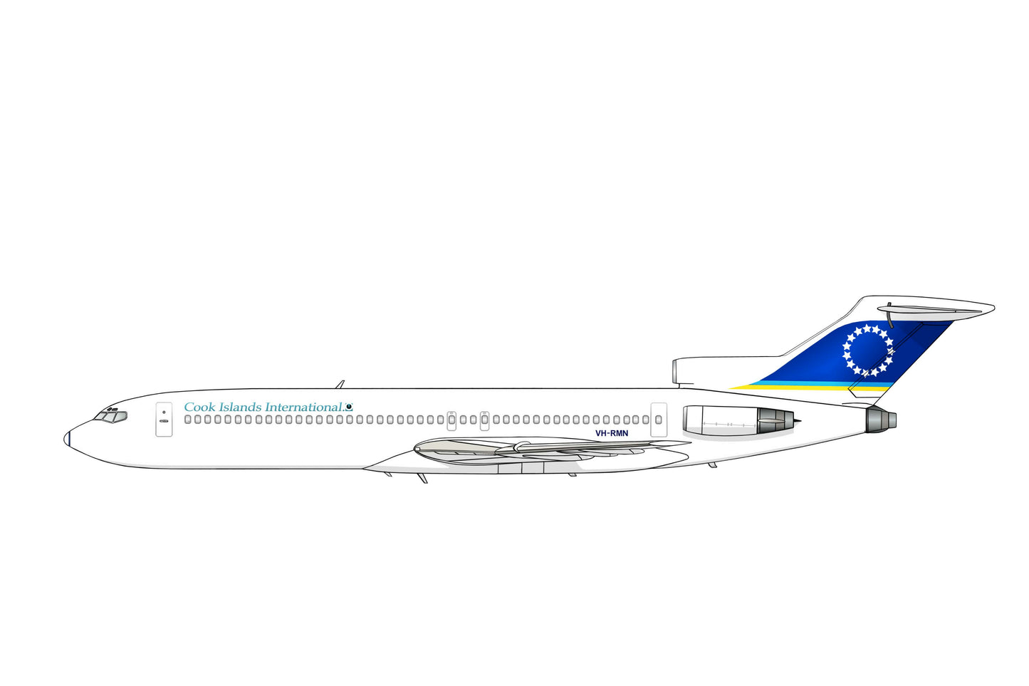 Ansett / Cook Islands International Boeing 727-277 VH-RMN 20cm side profile sticker.