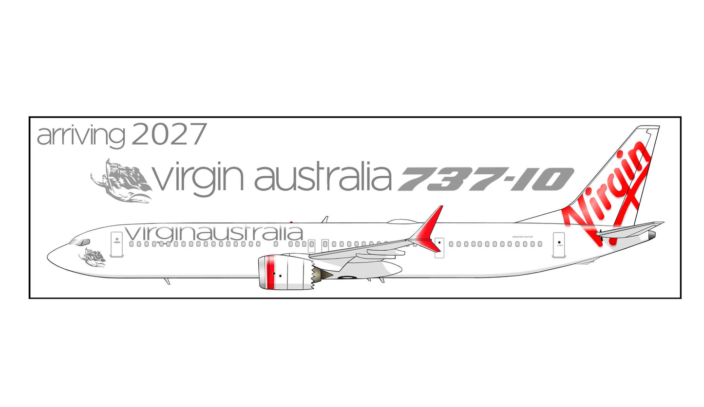 Virgin Australia "737-10 Arriving 2027" 25cm sticker.