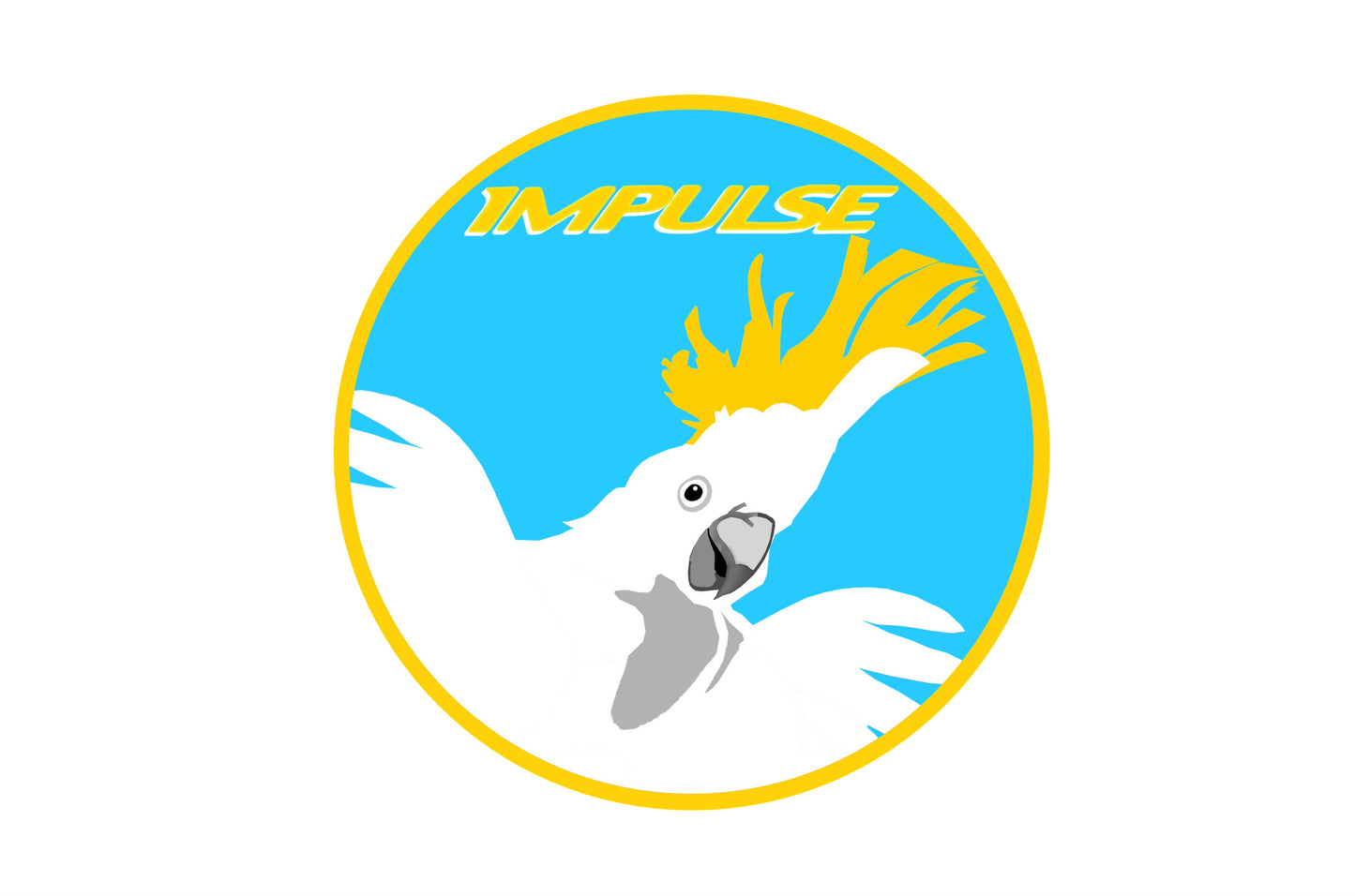 Impulse Airlines Cockatoo logo 10cm round sticker.