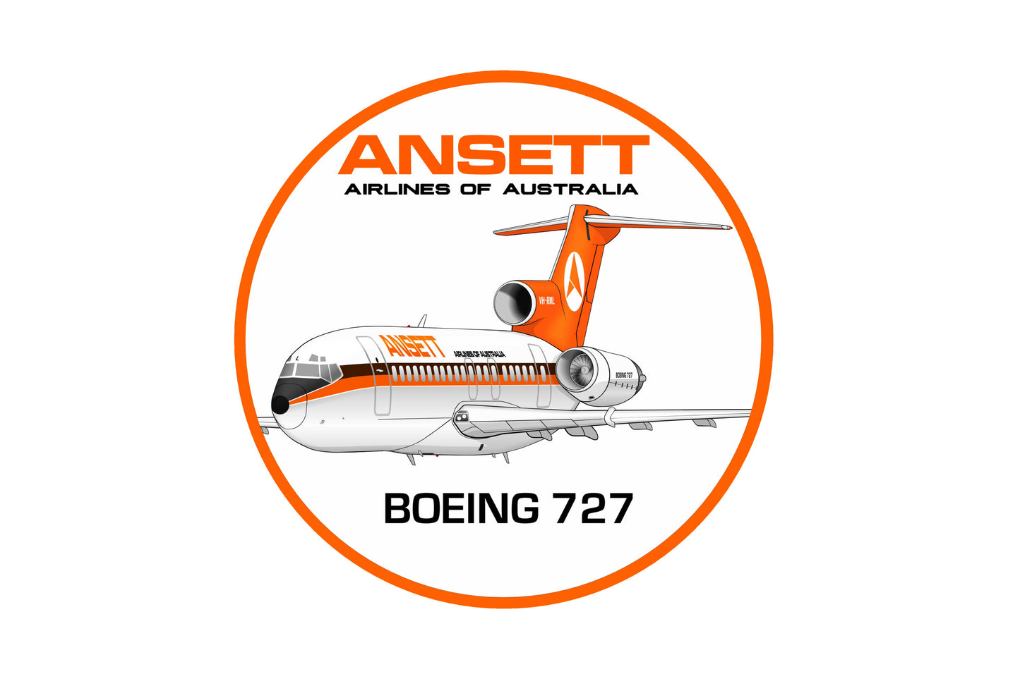 Ansett Airlines Of Australia Boeing 727-277 1970s Delta livery 10 cm round caricature sticker.