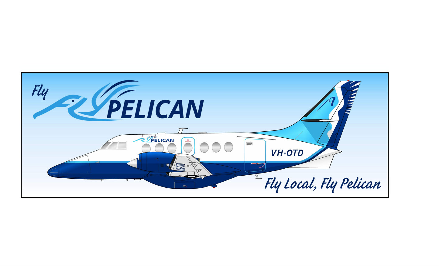 Fly Pelican Jetstream 31 VH-OTD “Fly Local, Fly Pelican” 20cm sticker.